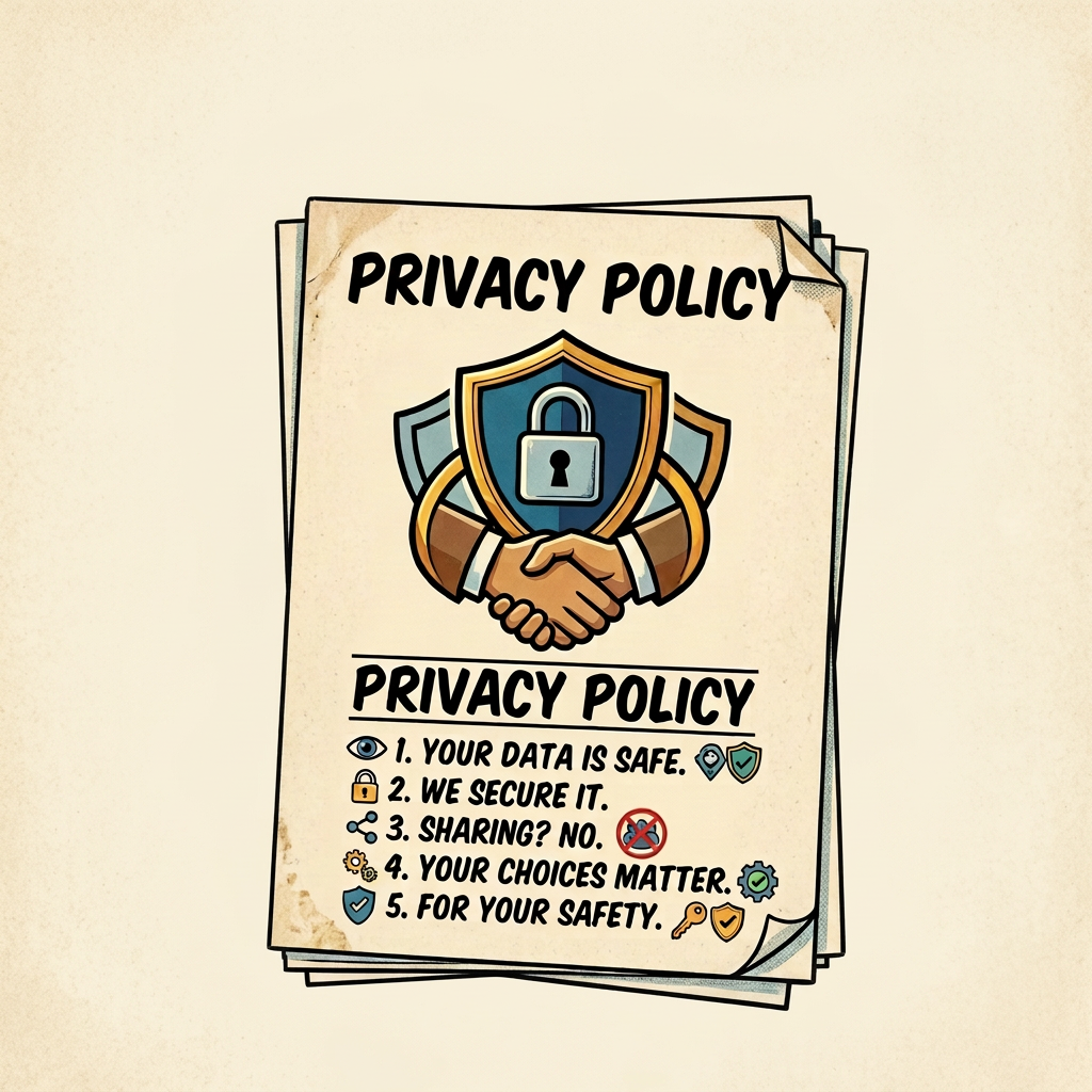 Person holding a document titled Privacy Policy in an office